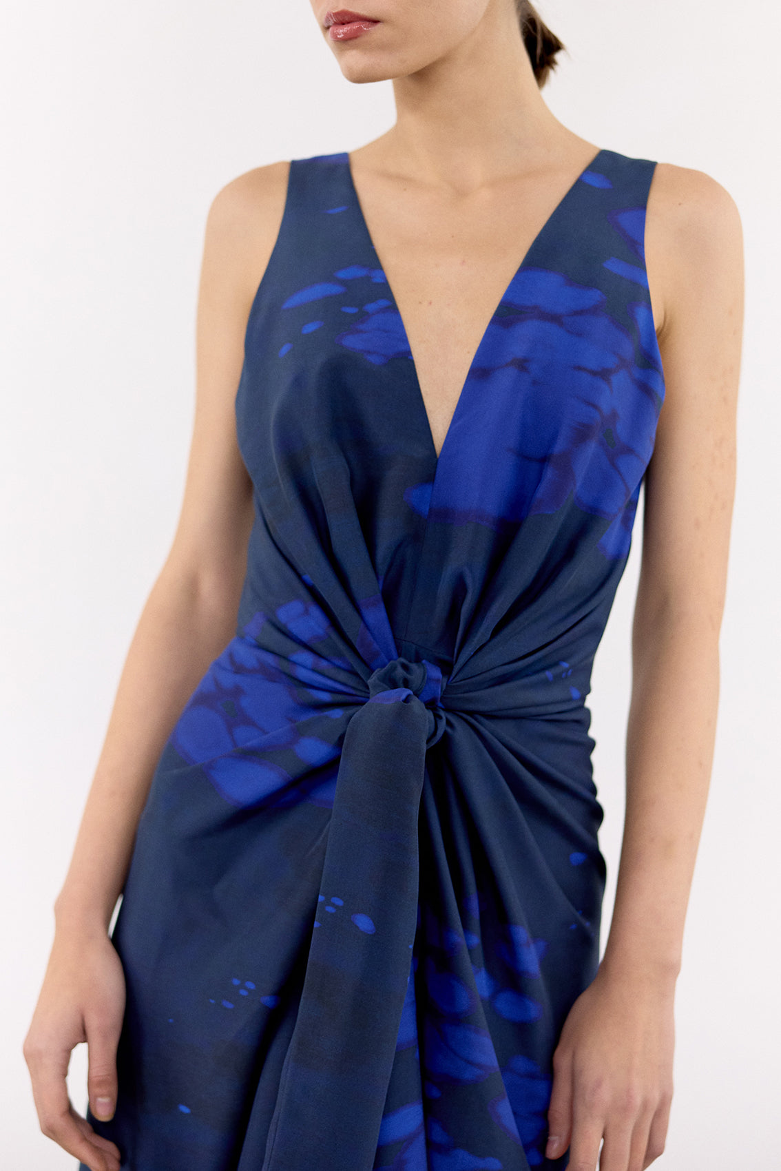 Vestido Anudado Print Clorado Seda - Cobalto