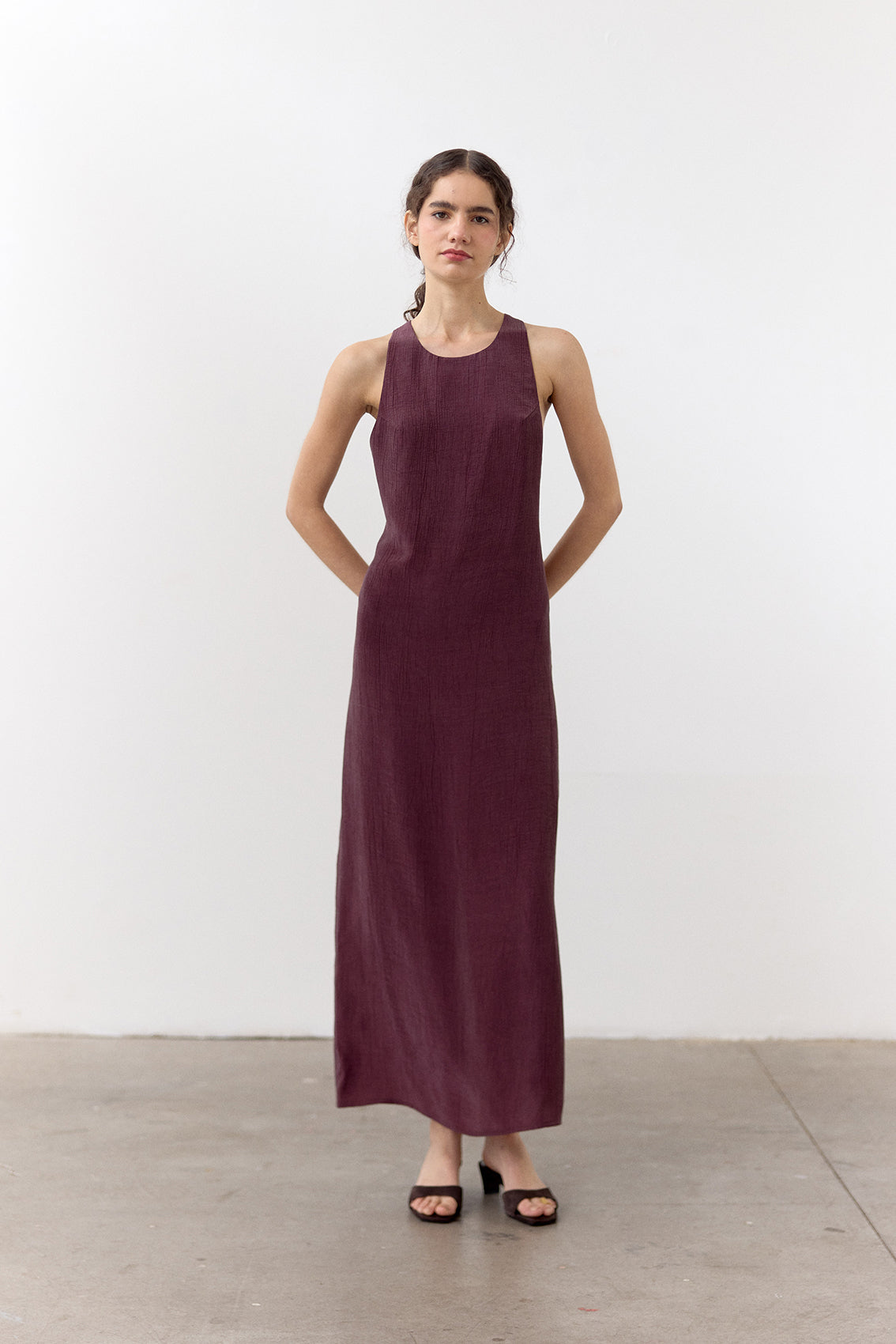 Vestido Halter Lyocell Corrugado - Vino