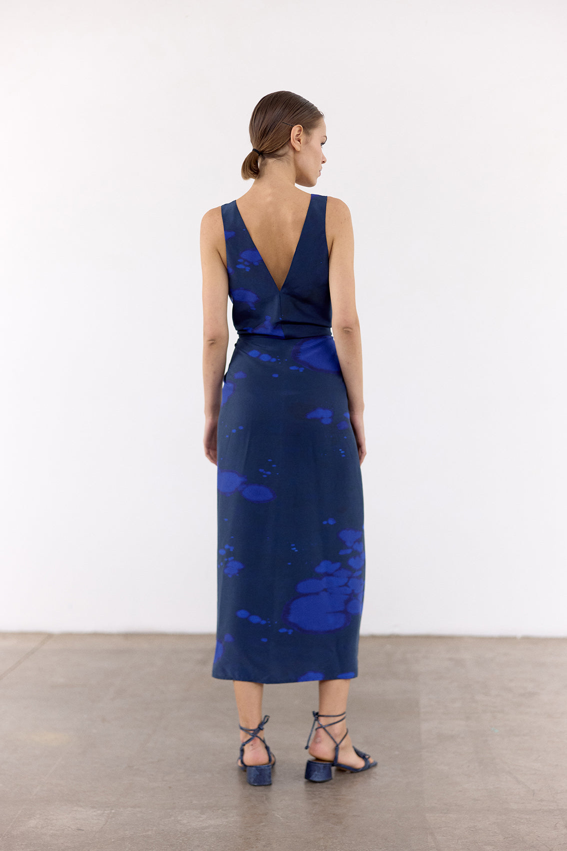 Vestido Anudado Print Clorado Seda - Cobalto
