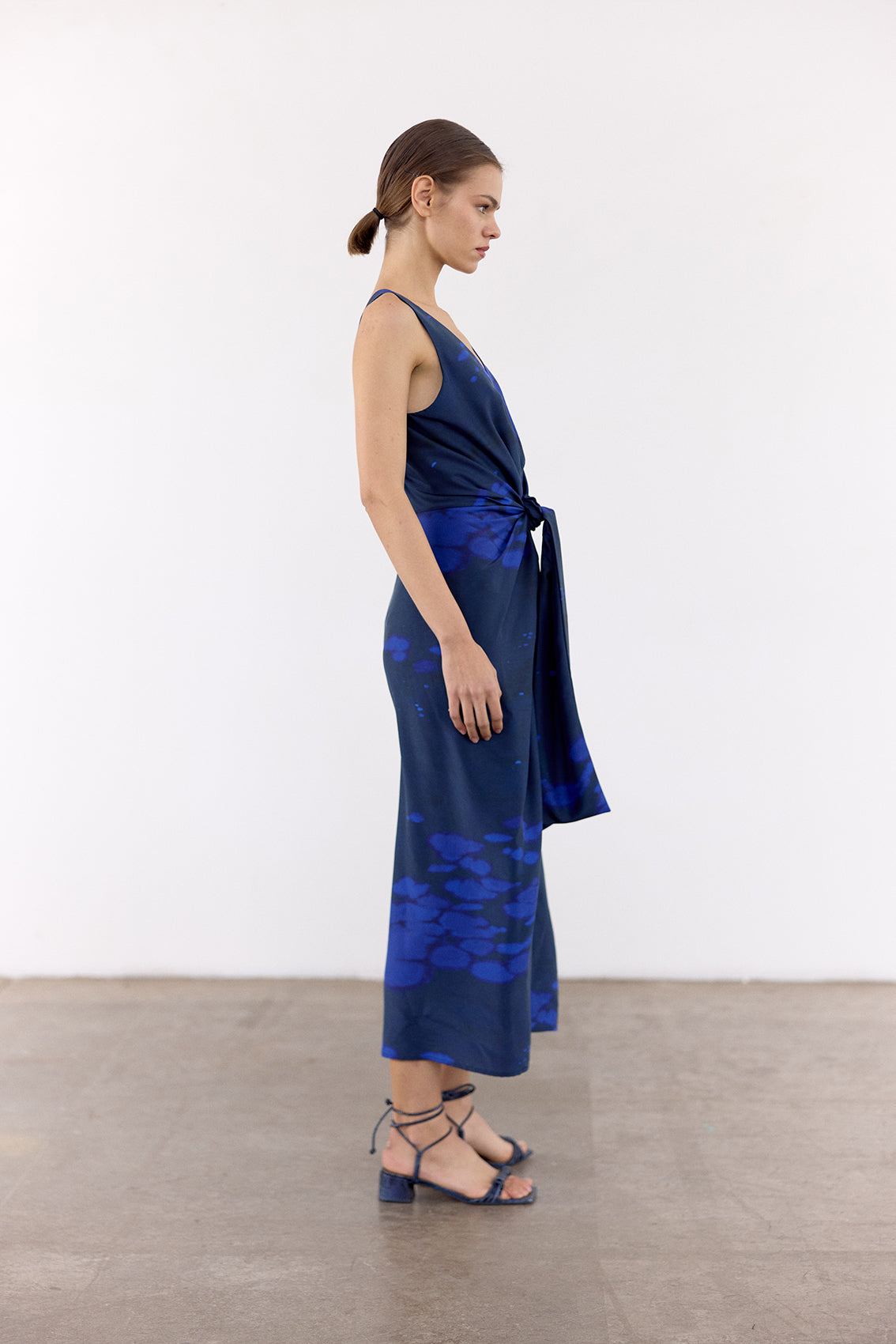 Vestido Anudado Print Clorado Seda - Cobalto