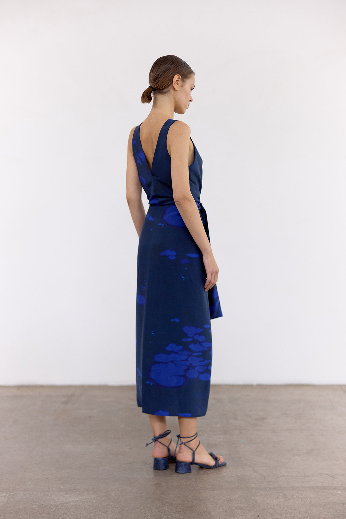Vestido Anudado Print Clorado Seda - Cobalto