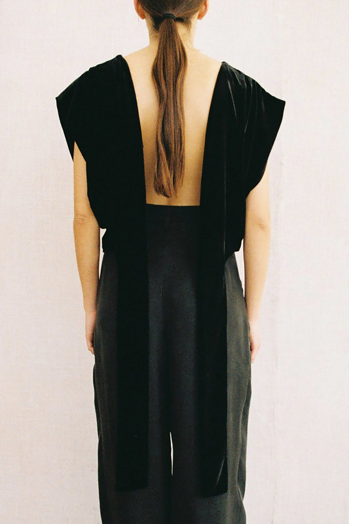 Silk Velvet Tie-Waist Top - Onyx