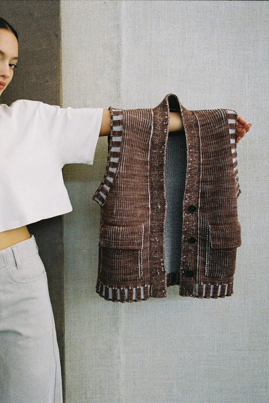 Merino Wool Knitted Vest - Clay