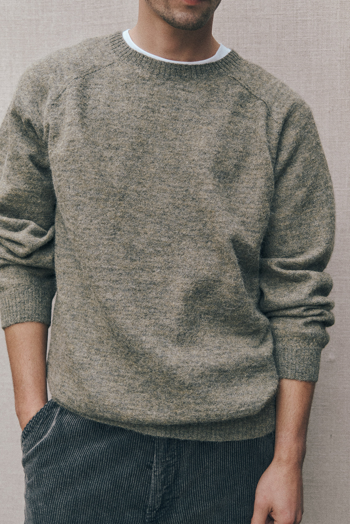 PREVENTA: Men's Sweater Delgado Alpaca Felted - Musgo
