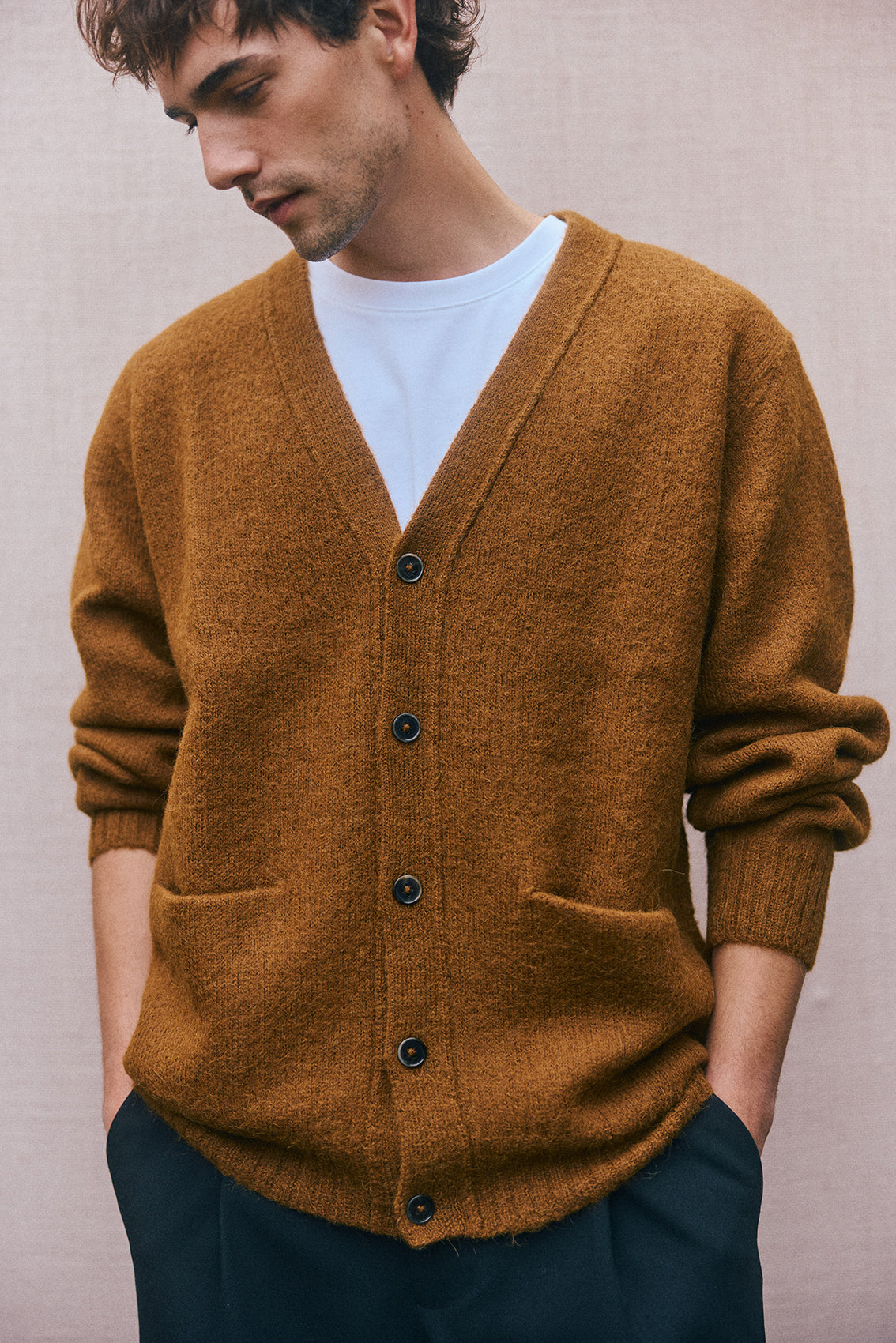 PREVENTA: Men's Cárdigan Alpaca Felted - Camel