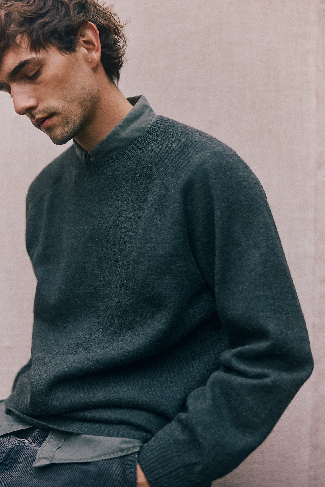 PREVENTA: Men's Sweater Delgado Alpaca Felted - Pizarra