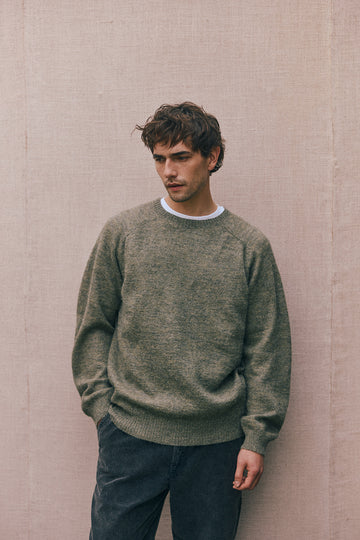PREVENTA: Men's Sweater Delgado Alpaca Felted - Musgo