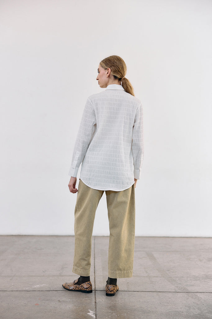 Smocked Cotton Button-Down Shirt - Sal