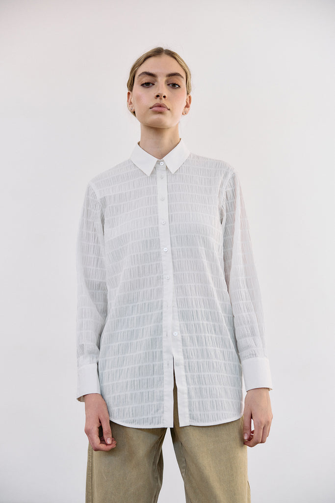 Smocked Cotton Button-Down Shirt - Sal