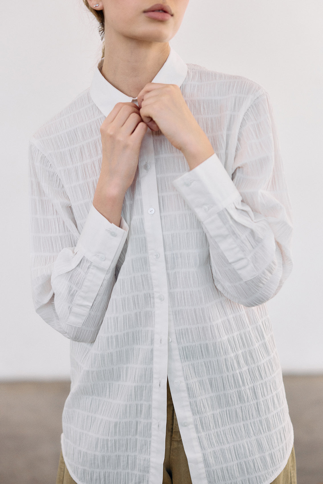 Smocked Cotton Button-Down Shirt - Sal