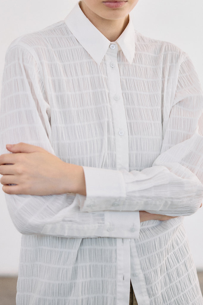 Smocked Cotton Button-Down Shirt - Sal