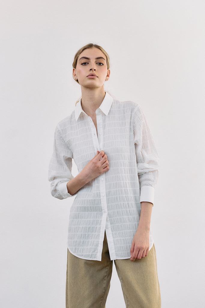 Smocked Cotton Button-Down Shirt - Sal