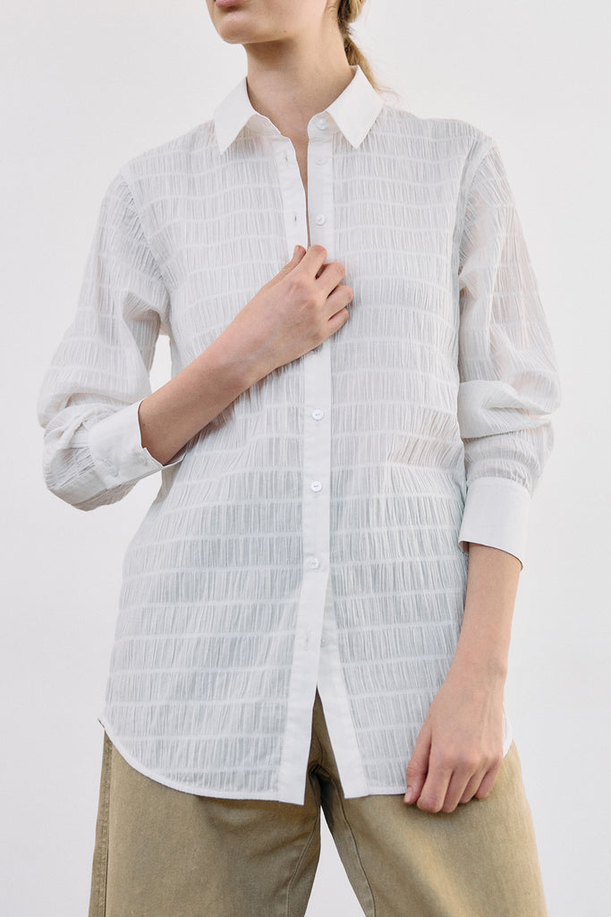 Smocked Cotton Button-Down Shirt - Sal