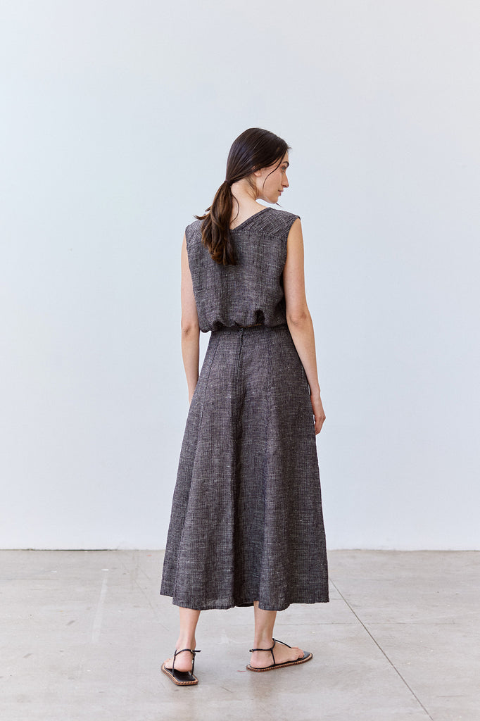 Flared Maxi Linen Skirt - Ónix Jaspeado