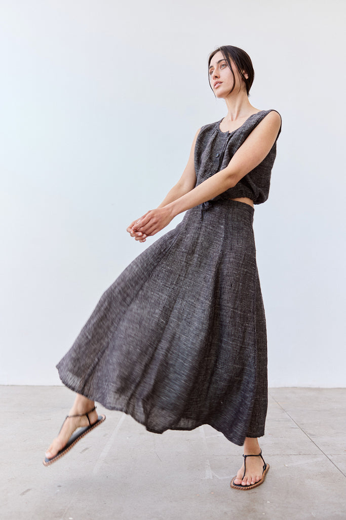 Flared Maxi Linen Skirt - Ónix Jaspeado