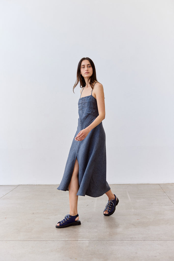 Bias Cut Linen Dress - Piedra