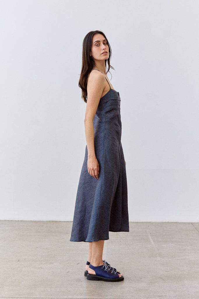 Bias Cut Linen Dress - Piedra