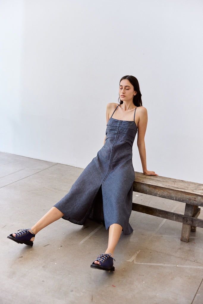 Bias Cut Linen Dress - Piedra