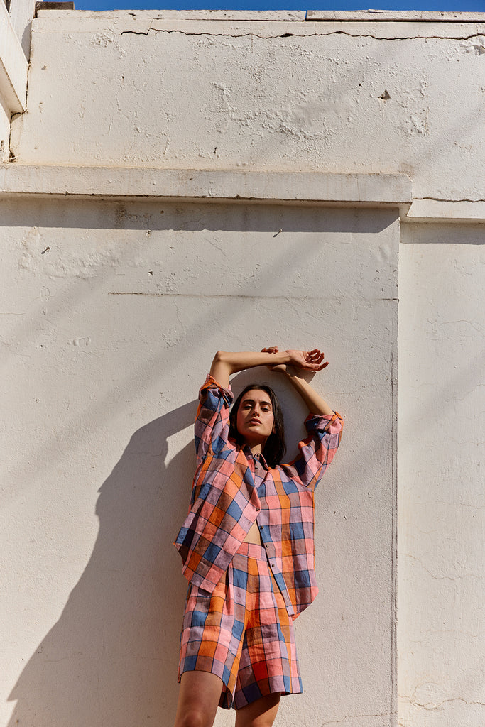 Checked Linen Shorts