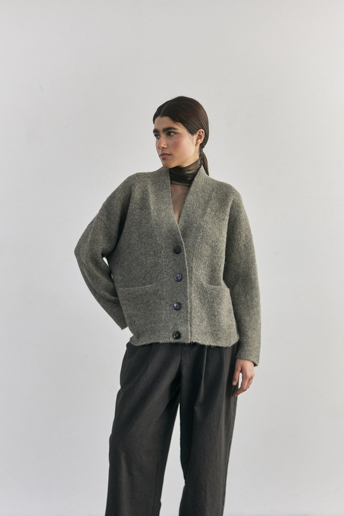 Cárdigan Alpaca Felted - Musgo