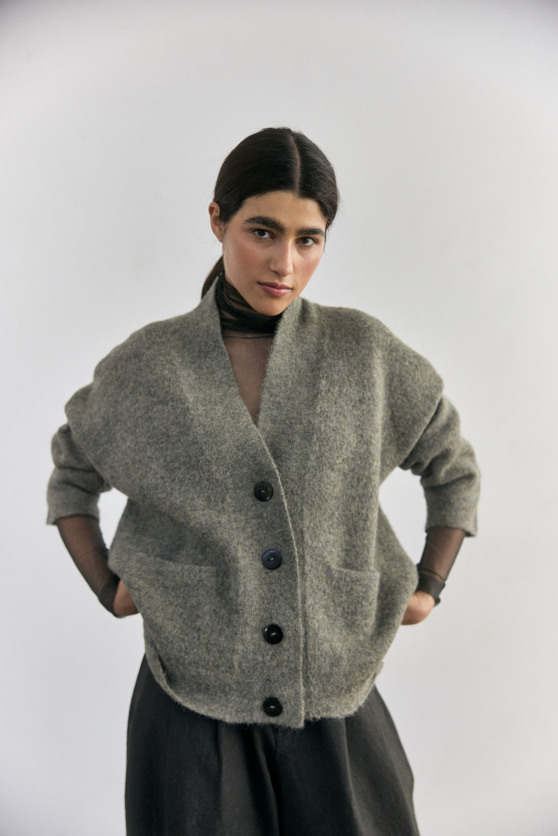 Cárdigan Felted Alpaca - Musgo