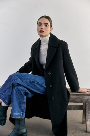 Baby Alpaca Long Coat - Midnight