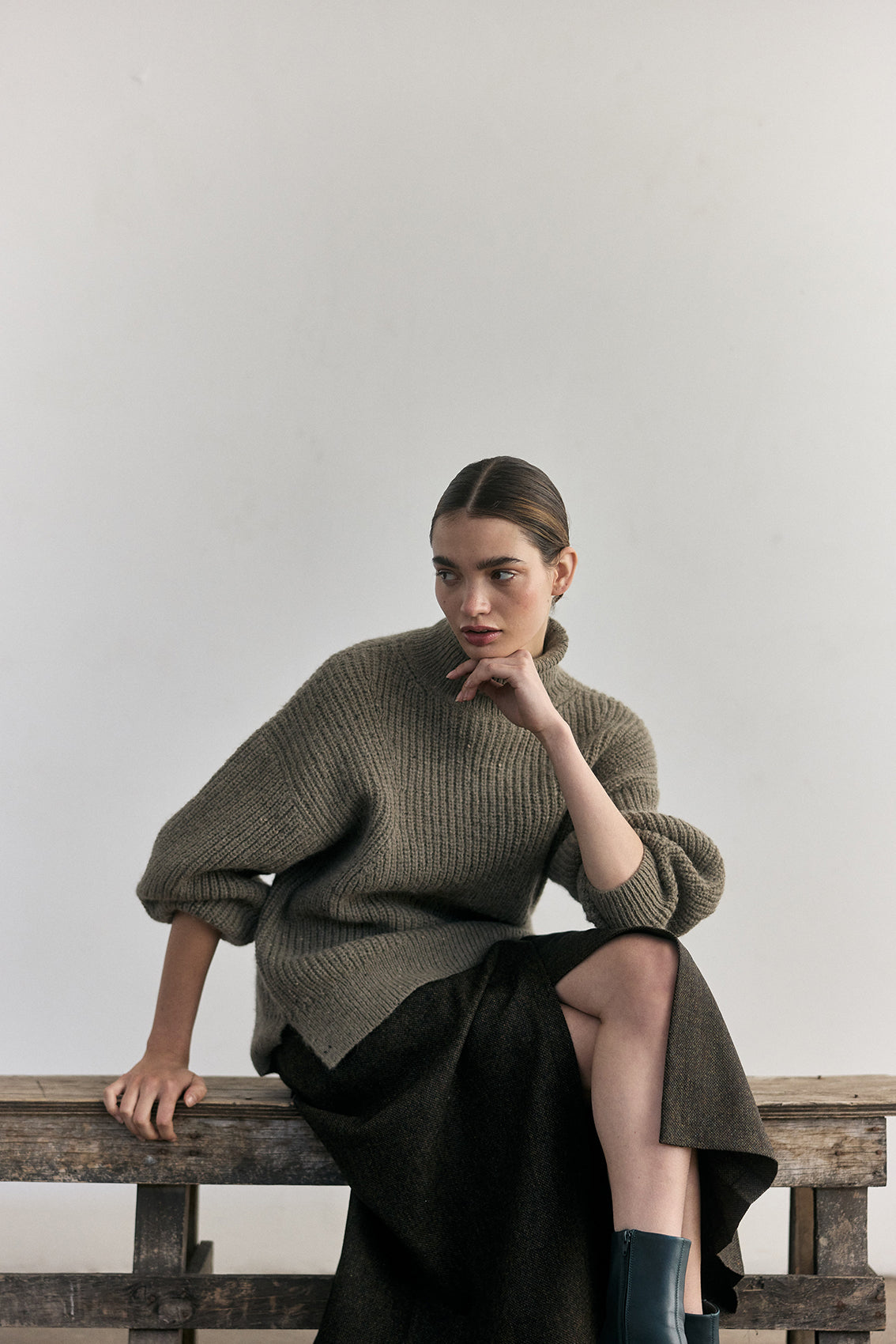 Sweater Oversized Cuello Alto Alpaca/Mohair - Musgo