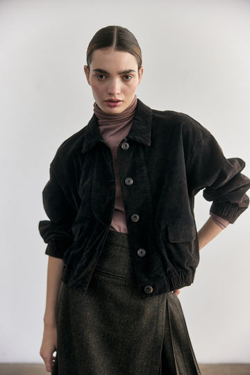 Chaqueta Bomber Terciopelo Washed - Ónix