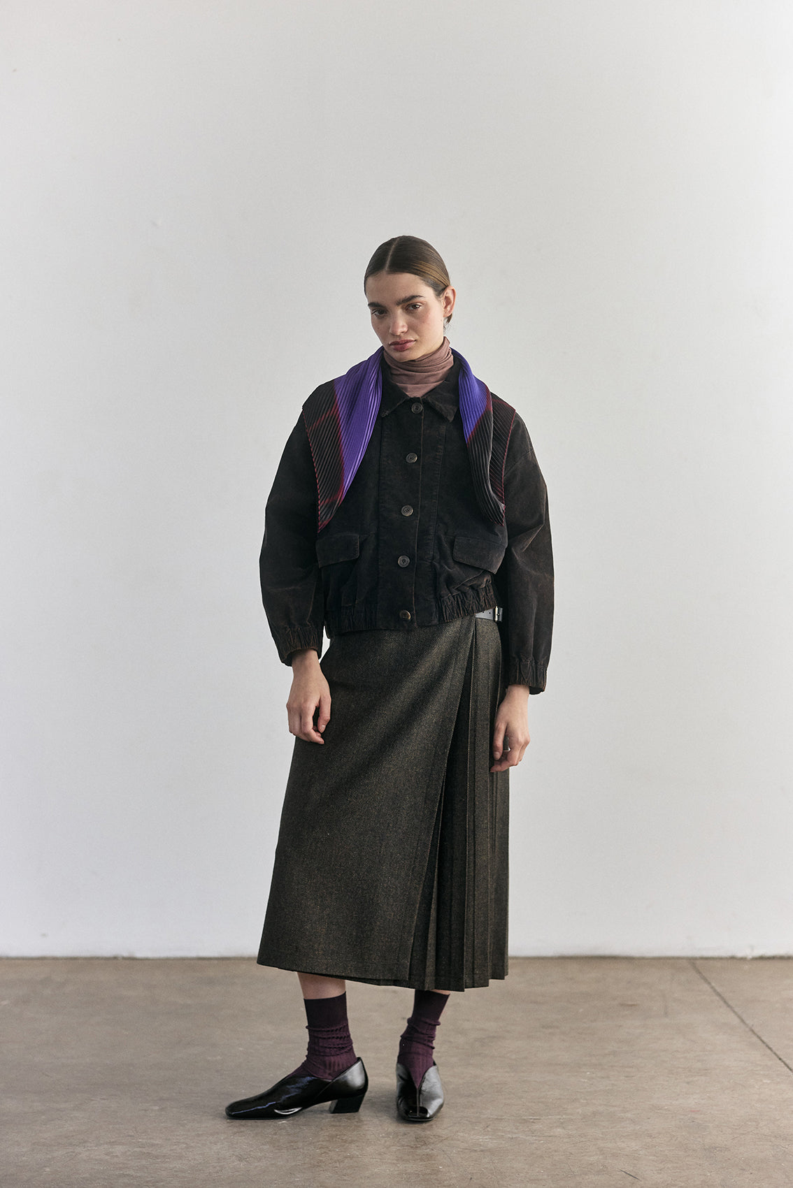 Medium Pleated Silk Scarf - Jacaranda