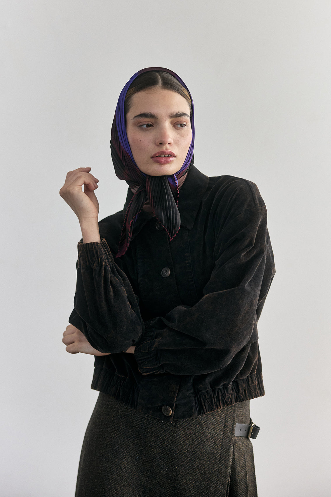 Medium Pleated Silk Scarf - Jacaranda