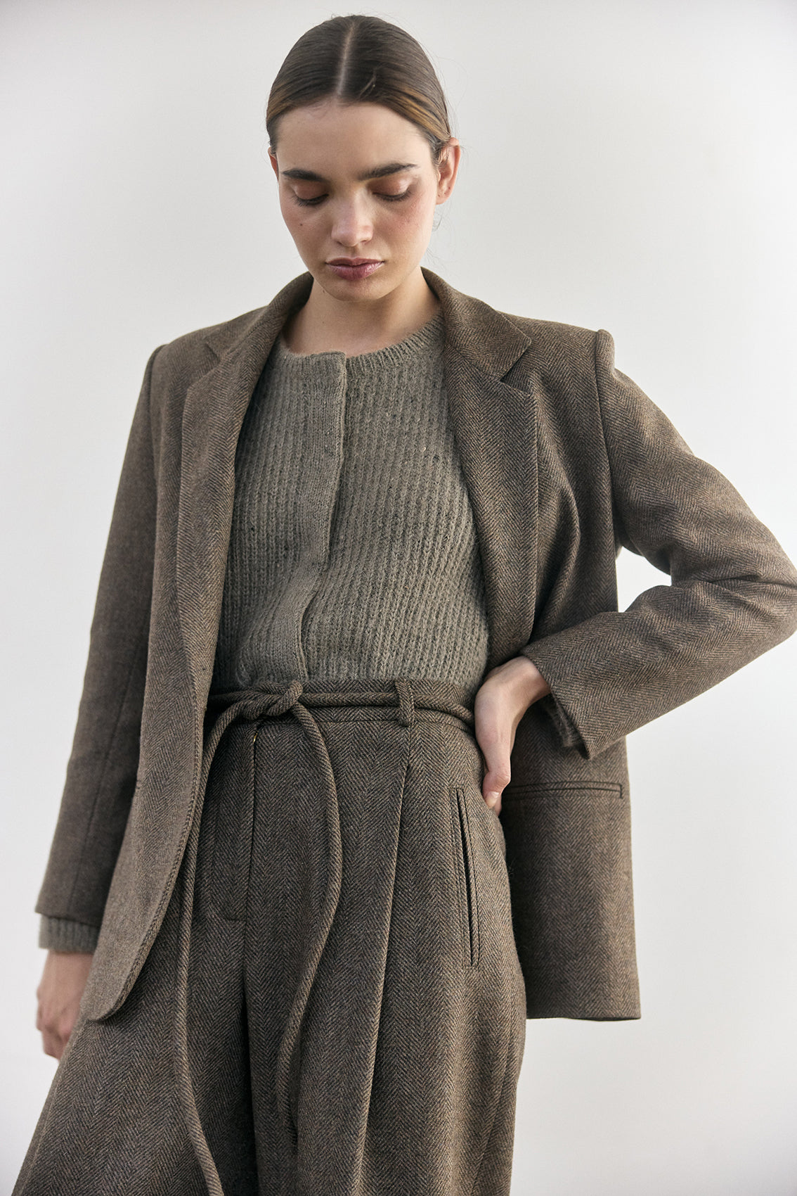 Wool Blazer Jacket - Taupe