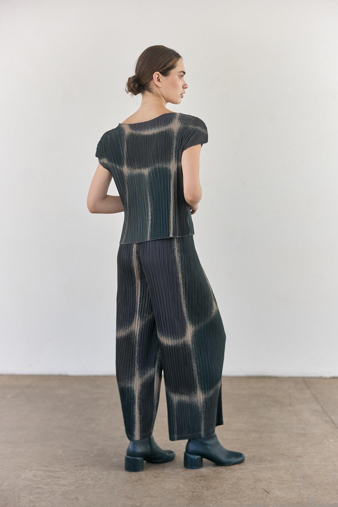 Pleated Printed Pants - Slate