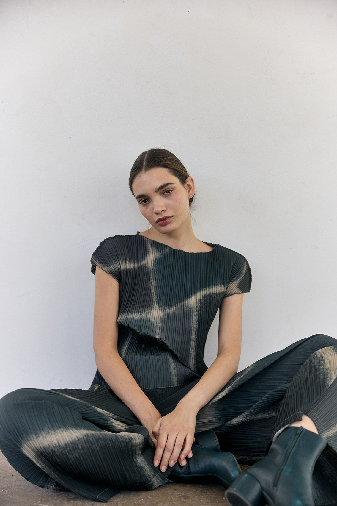Pleated Printed Pants - Slate