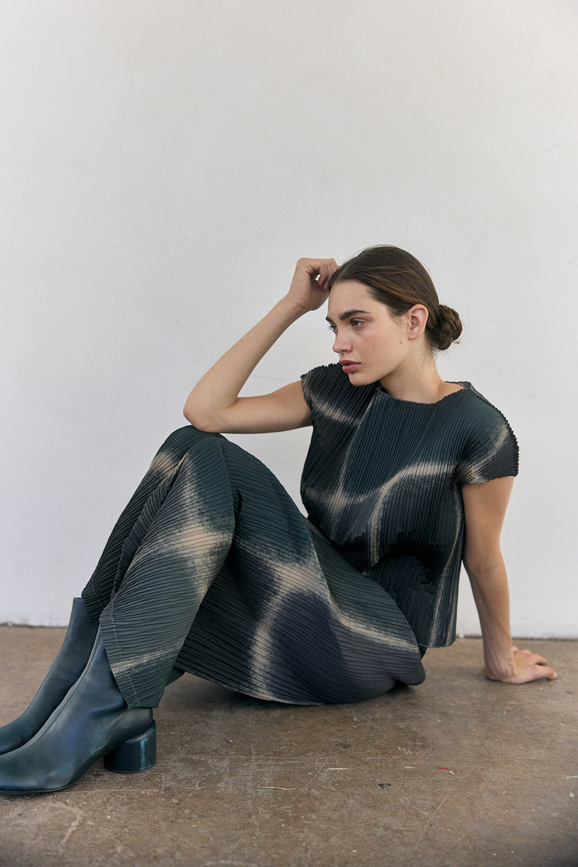 Pleated Printed Pants - Slate