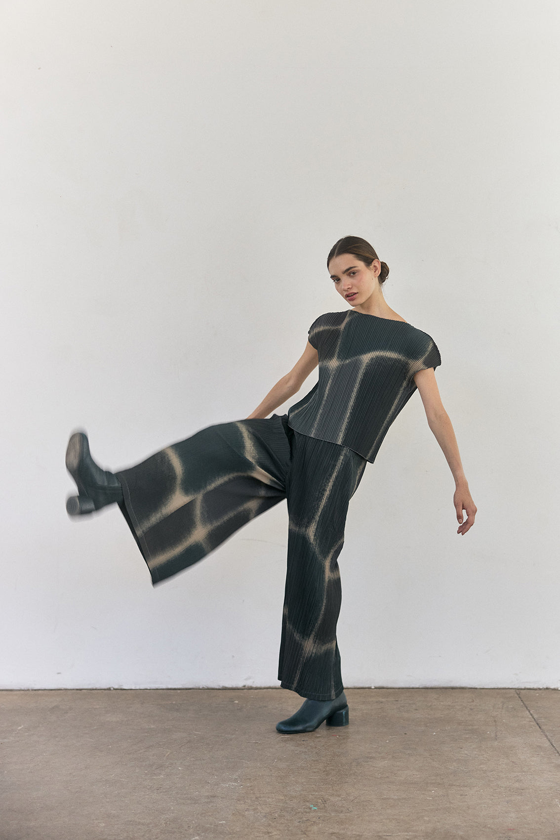 Pleated Printed Top - Slate