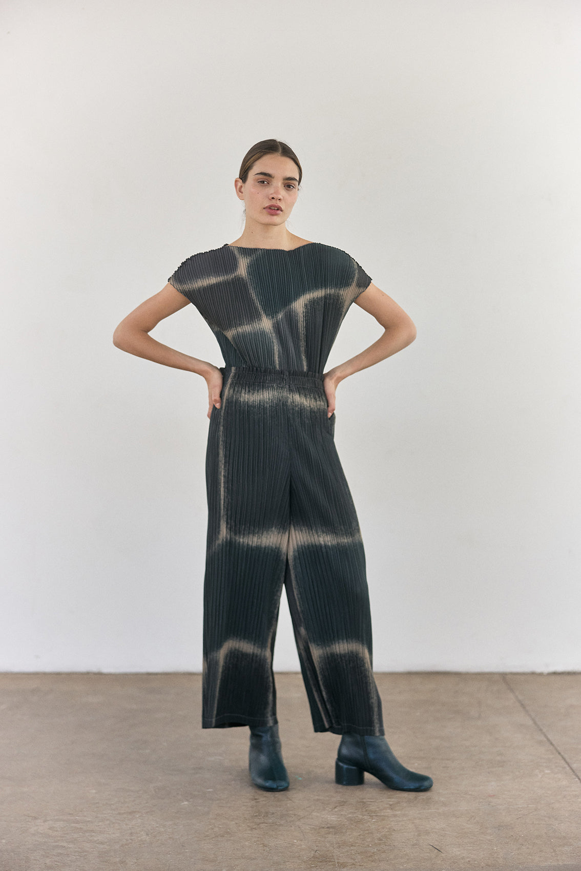 Pleated Printed Pants - Slate