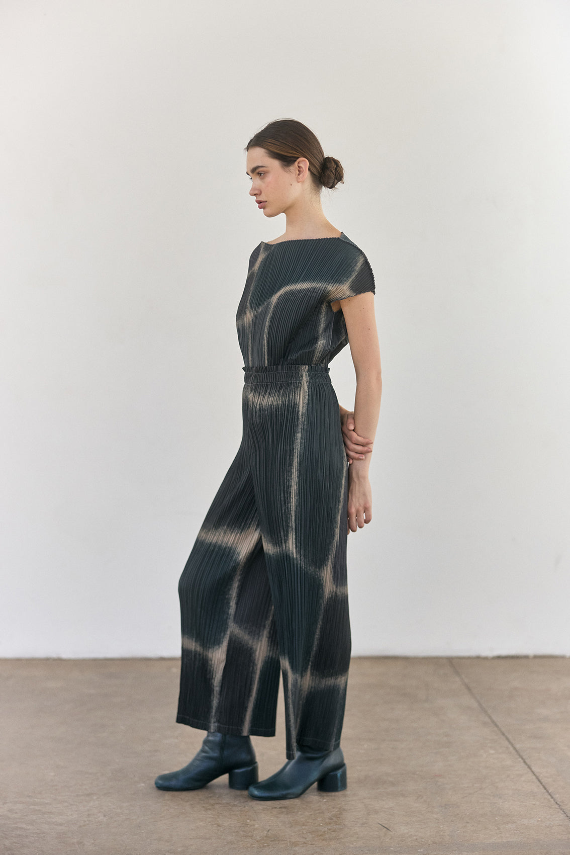 Pleated Printed Pants - Slate