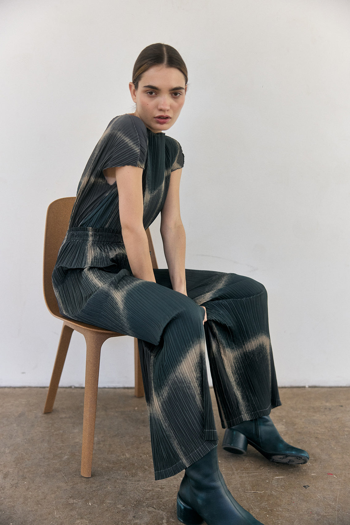 Pleated Printed Pants - Slate