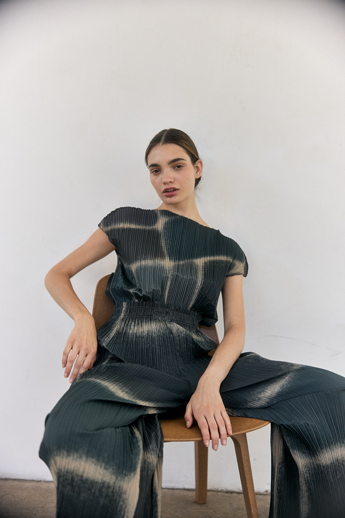 Pleated Printed Top - Slate