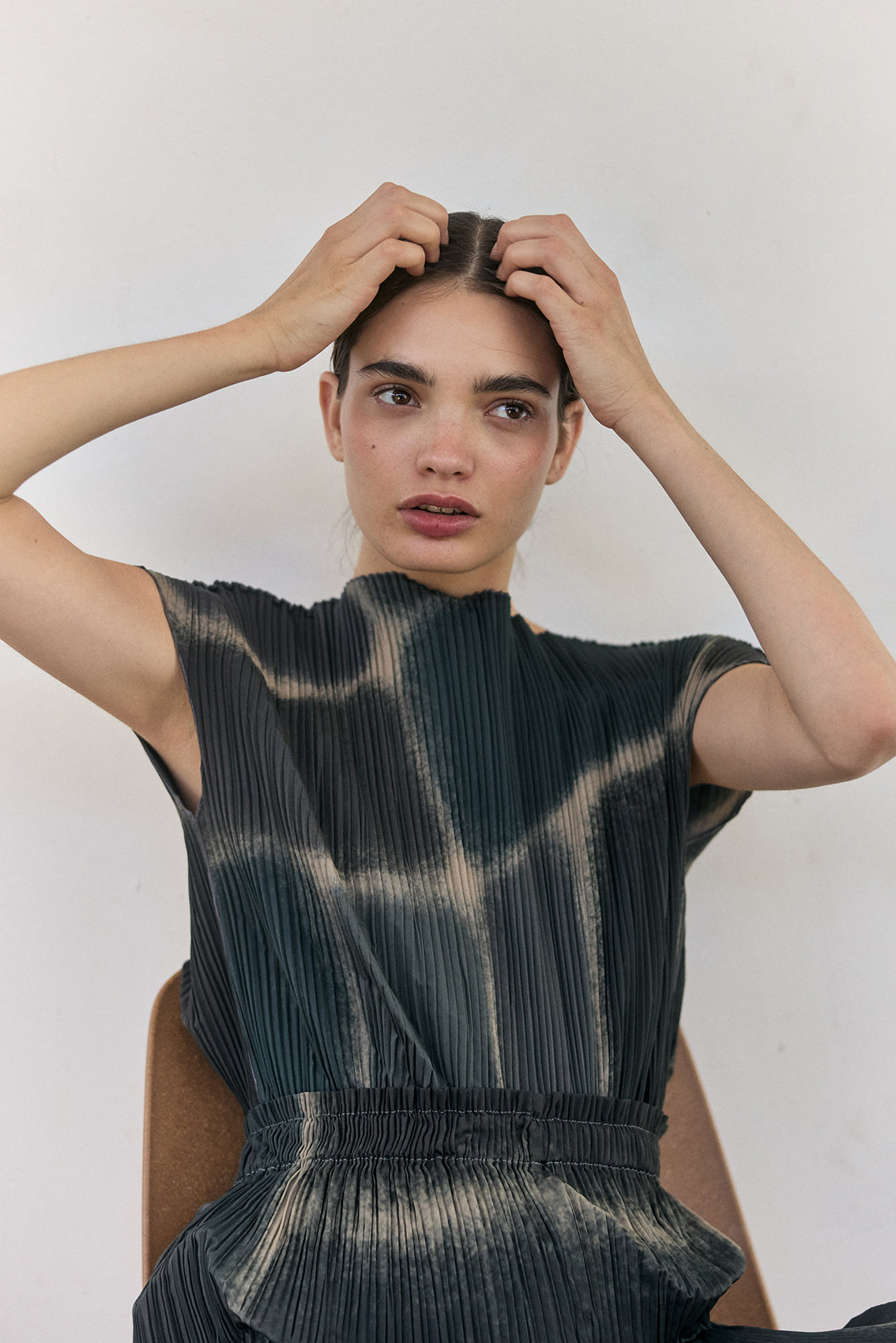 Pleated Printed Top - Slate