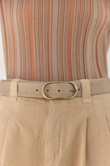 Cinturón Angosto de Cuero Nobuk - Beige