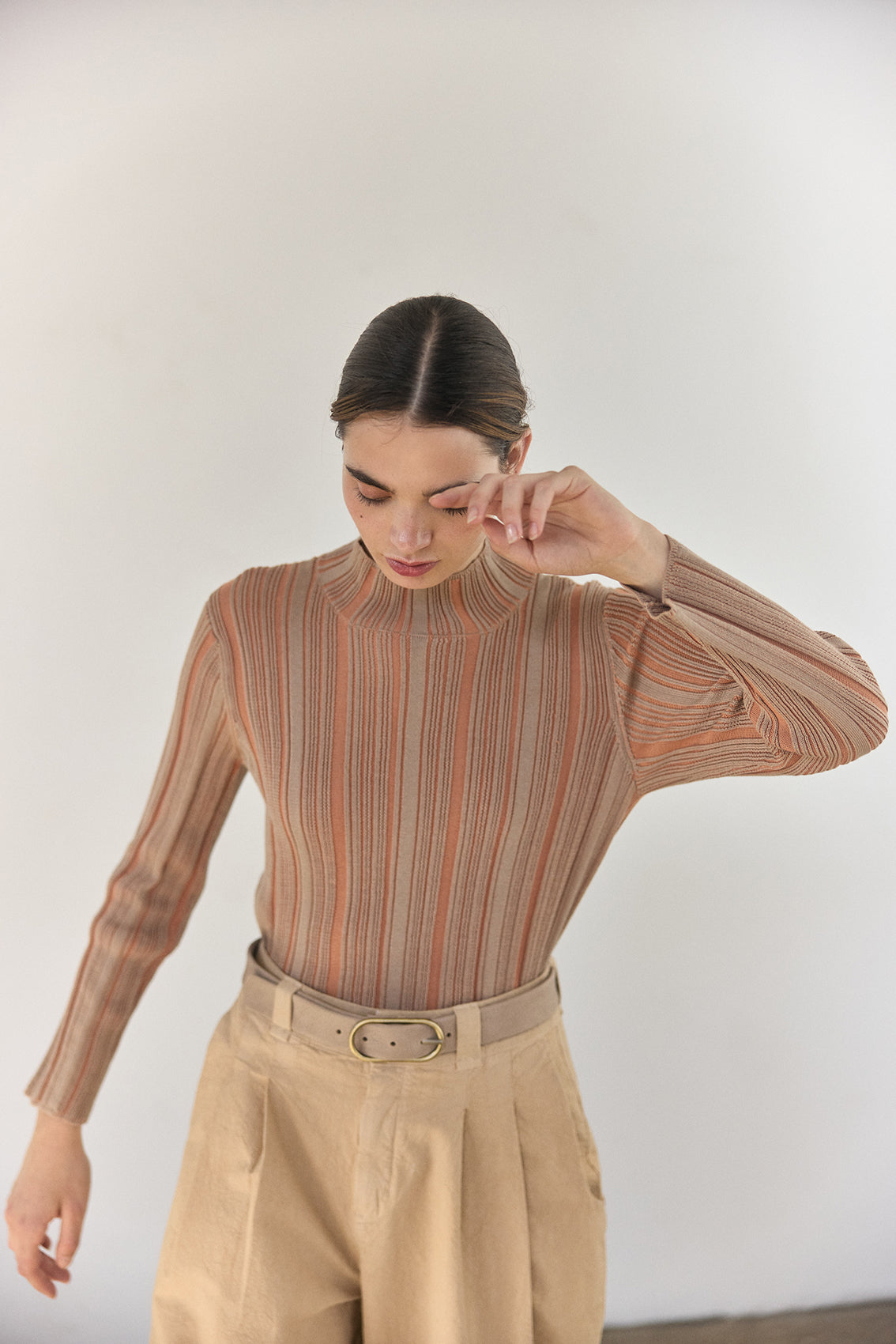 Thin Nubuck Leather Belt - Beige