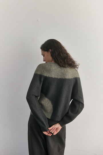 Felted Alpaca Semicircles Sweater - Slate/Moss