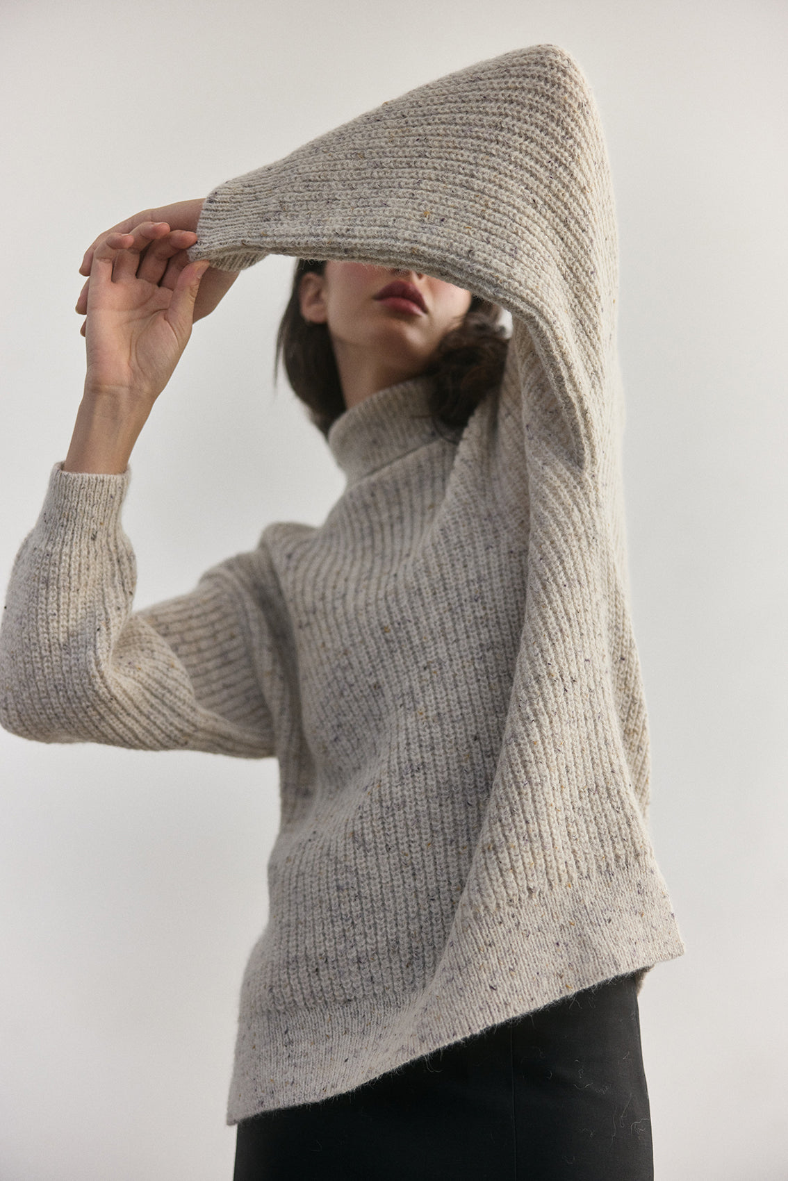 Sweater Oversized Cuello Alto Alpaca/Mohair - Crudo