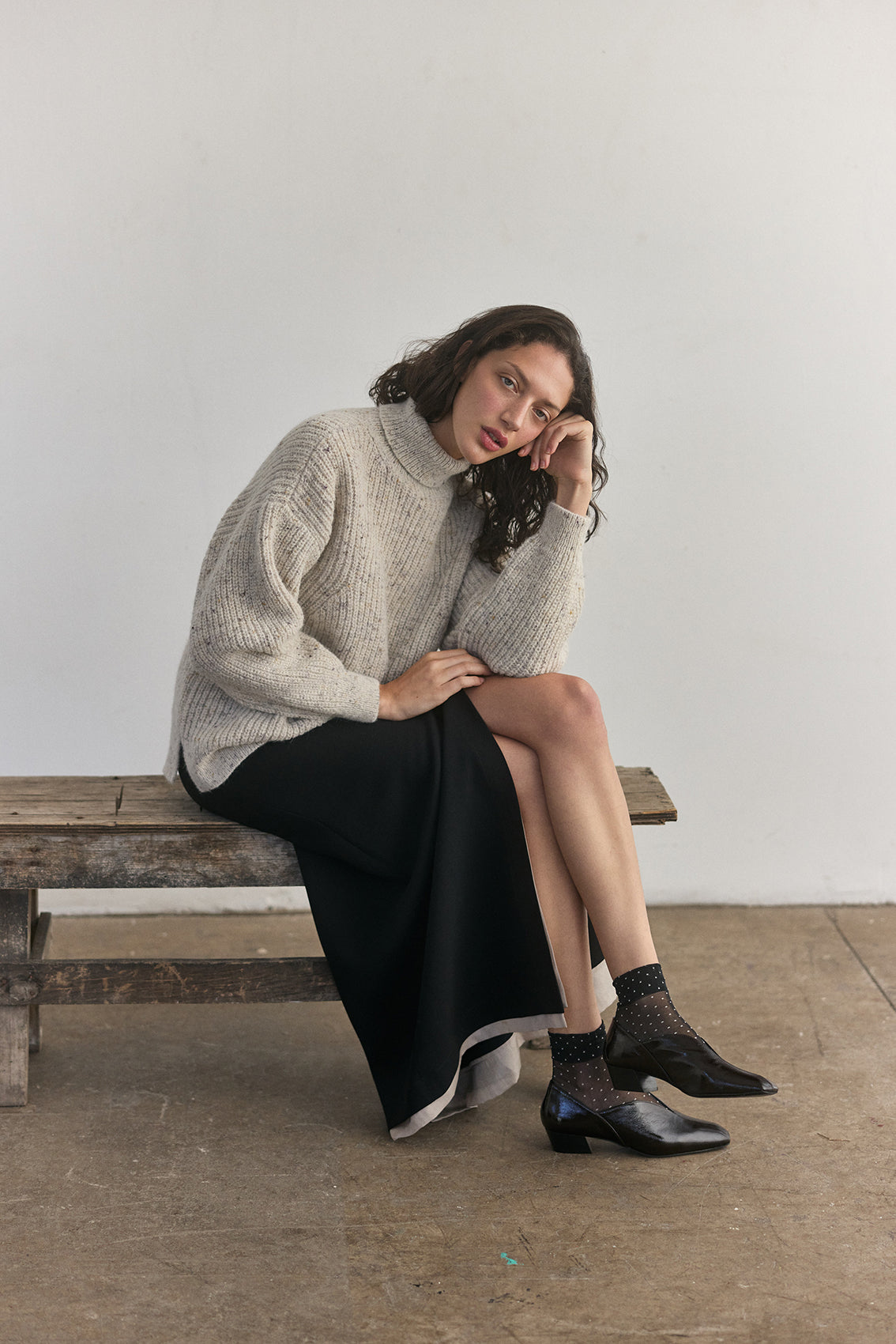 Falda Larga Viscosa-Lana - Ónix