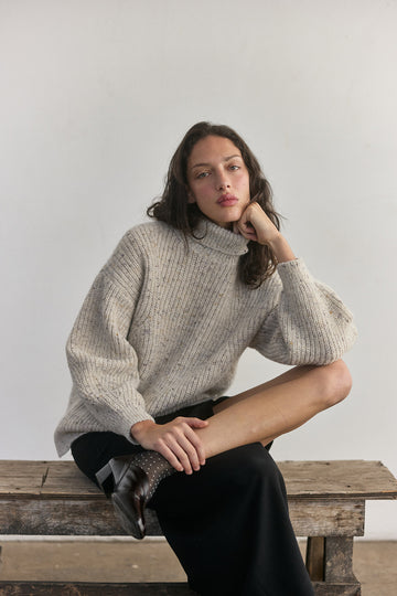 Alpaca/Mohair Turtleneck Sweater - Ecru