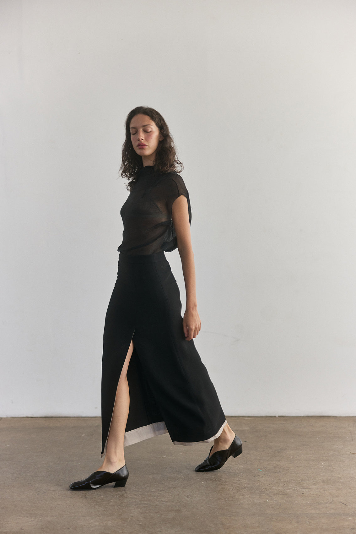 Falda Larga Viscosa-Lana - Ónix