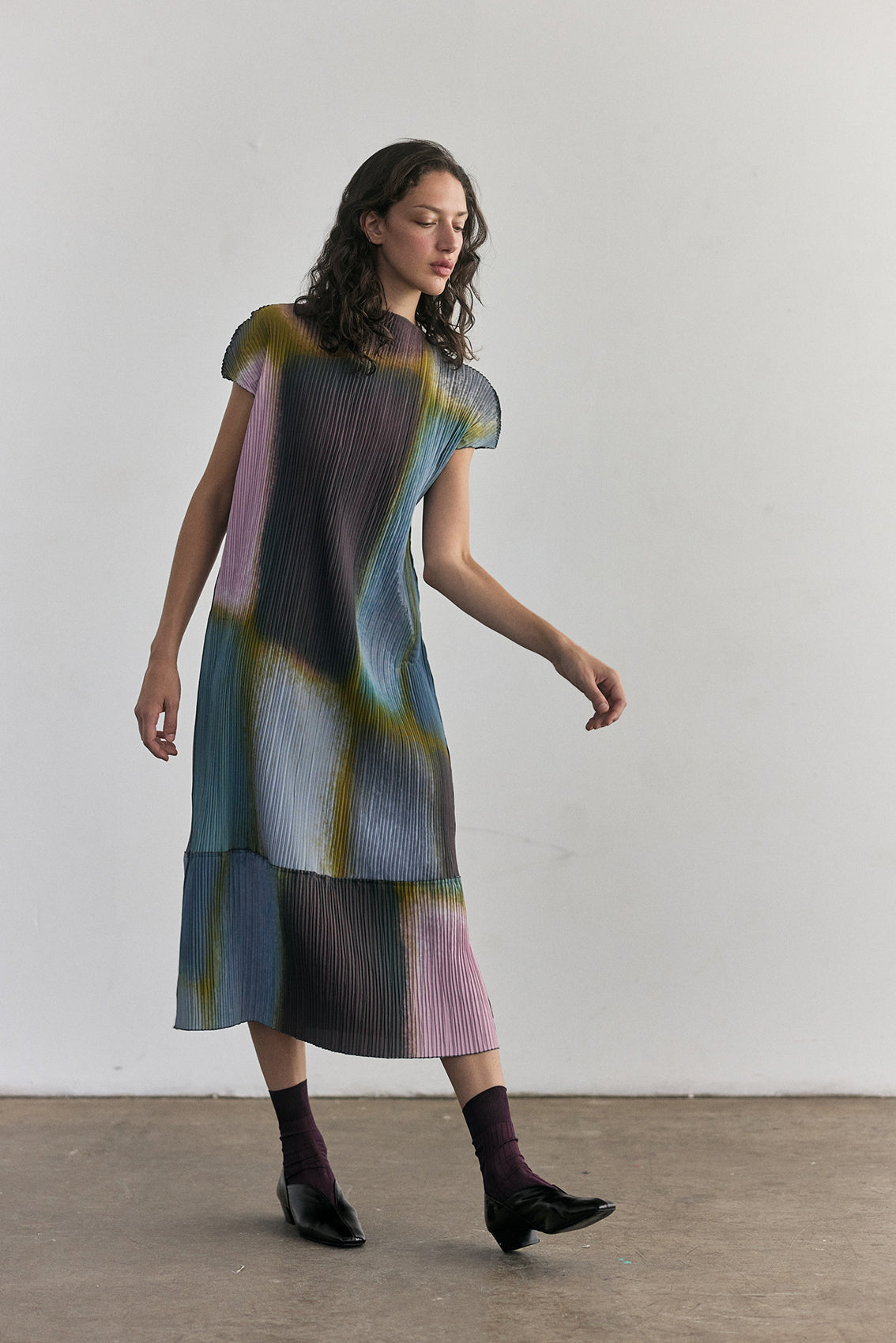 Pleated Printed Dress - Mix