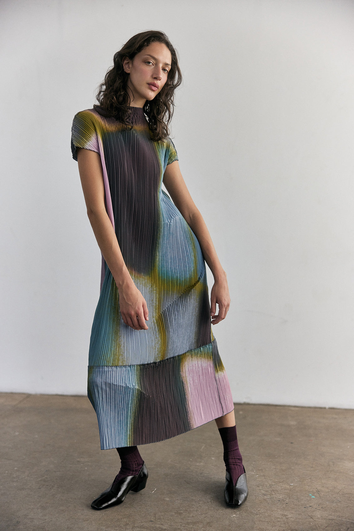 Pleated Printed Dress - Mix