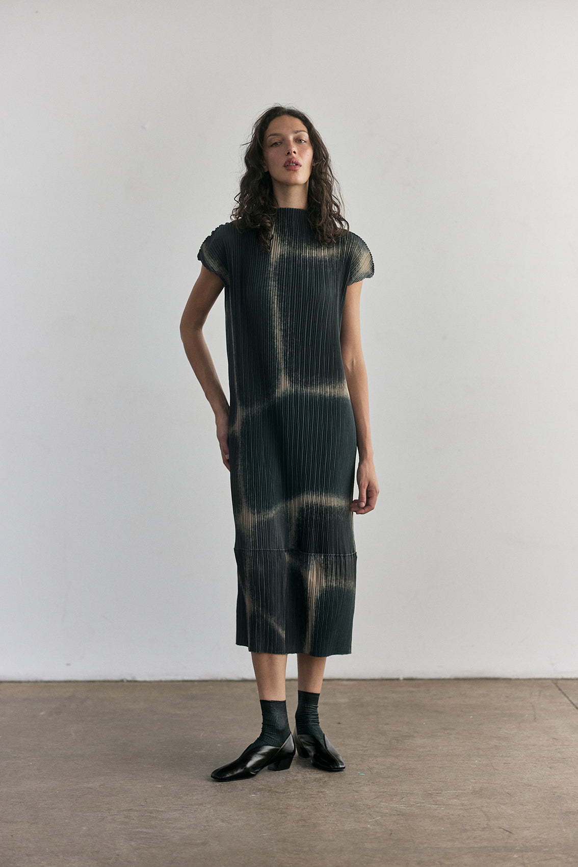 Pleated Print Dress - Slate